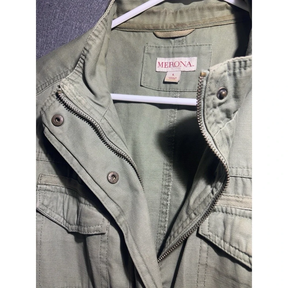 Merona Jacket Women's  L Olive Green Cargo Utility Snap Front and Zipper - Picture 3 of 16